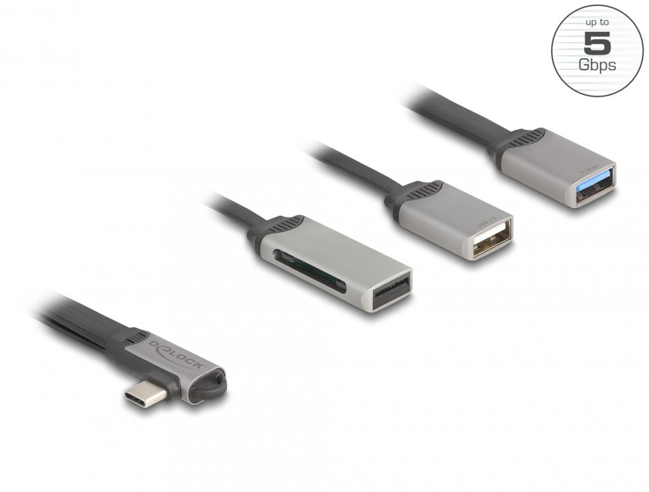 Hub Delock USB-C la 2xUSB-A + Card Reader