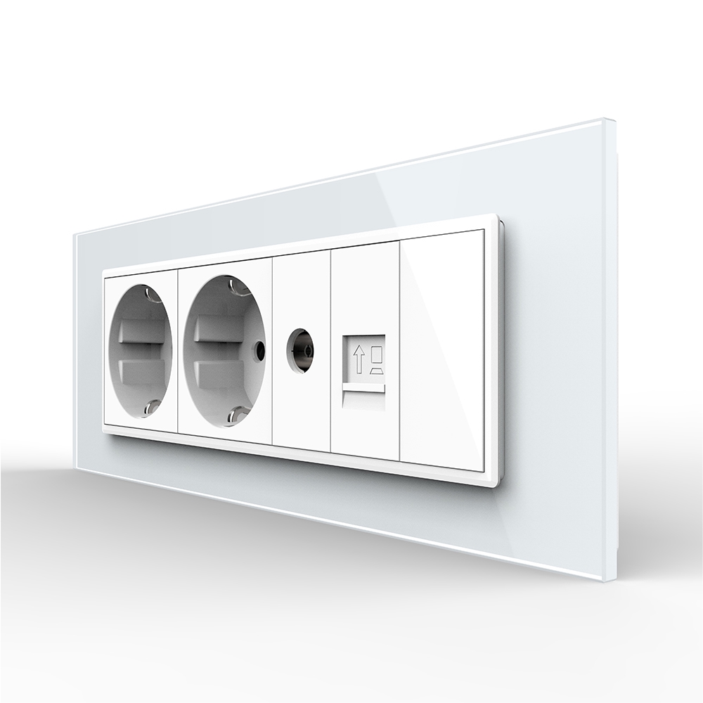 Priza Tripla Livolo Sticlă Schuko + TV/Internet