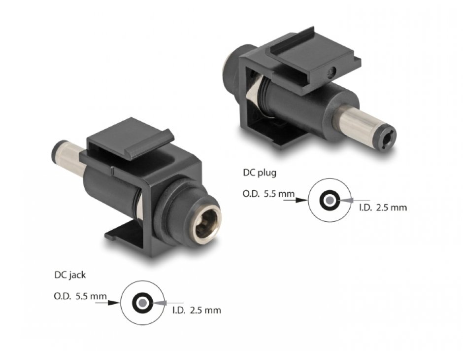 Adaptor Keystone DC Delock 5.5x2.5mm M-F Negru