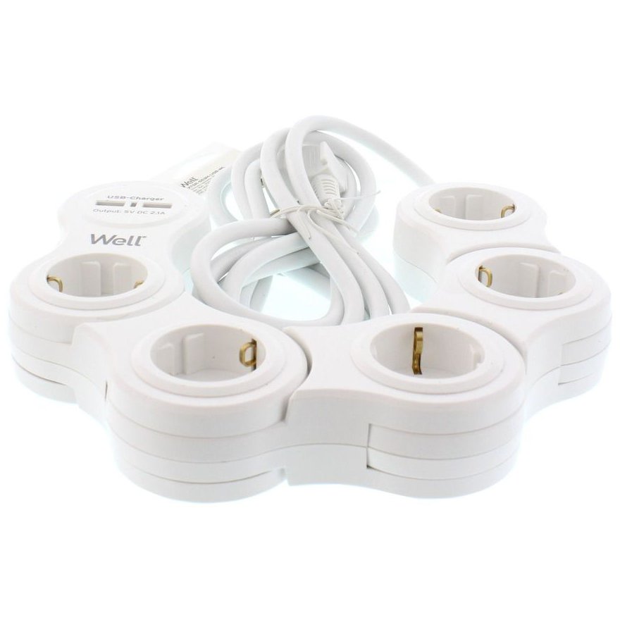 Prelungitor Well 5 Prize + USB, 3M, Alb