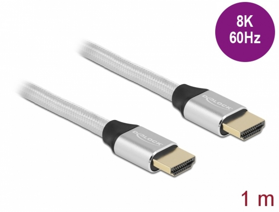 Cablu HDMI Delock 8K 48Gbps, 1m, Argintiu