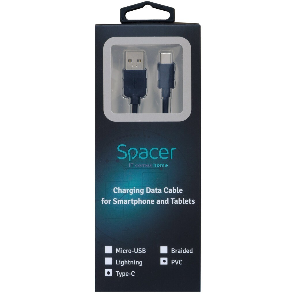 Cablu USB Type-C Spacer, 1m, 2.1A, Negru