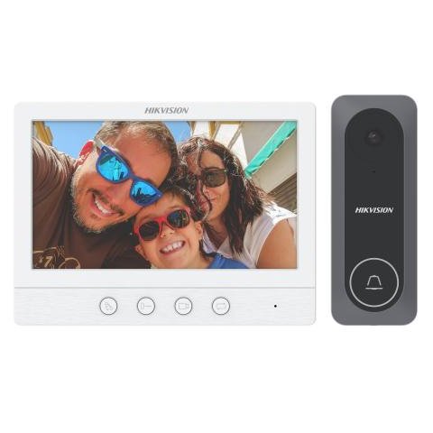 Kit Videointerfon 4 Fire Hikvision DS-KIS212 cu IR 3 m