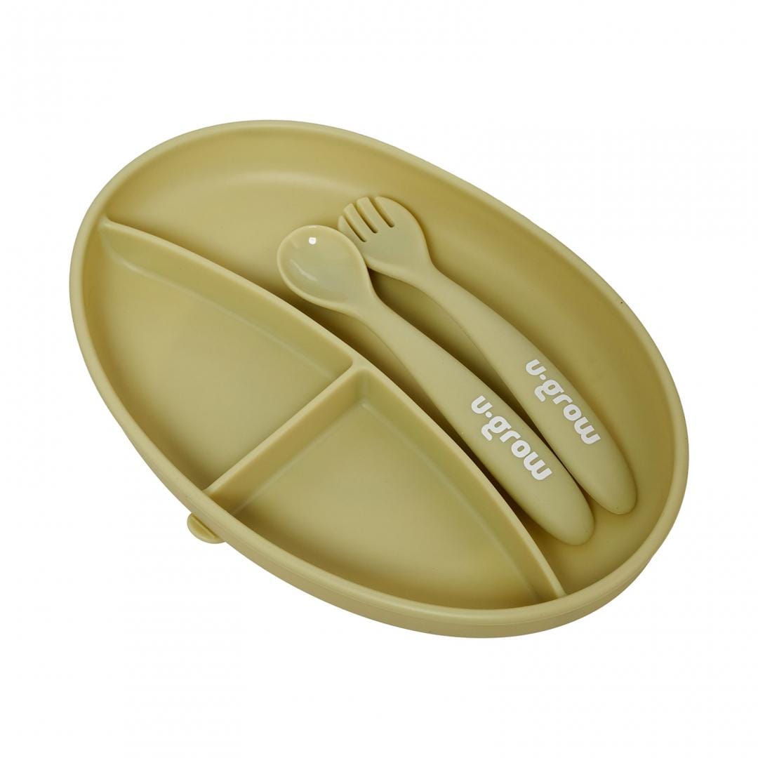 Set Farfurie Silicon U-GROW Olive cu Tacâmuri pentru Bebeluși - imagine 5