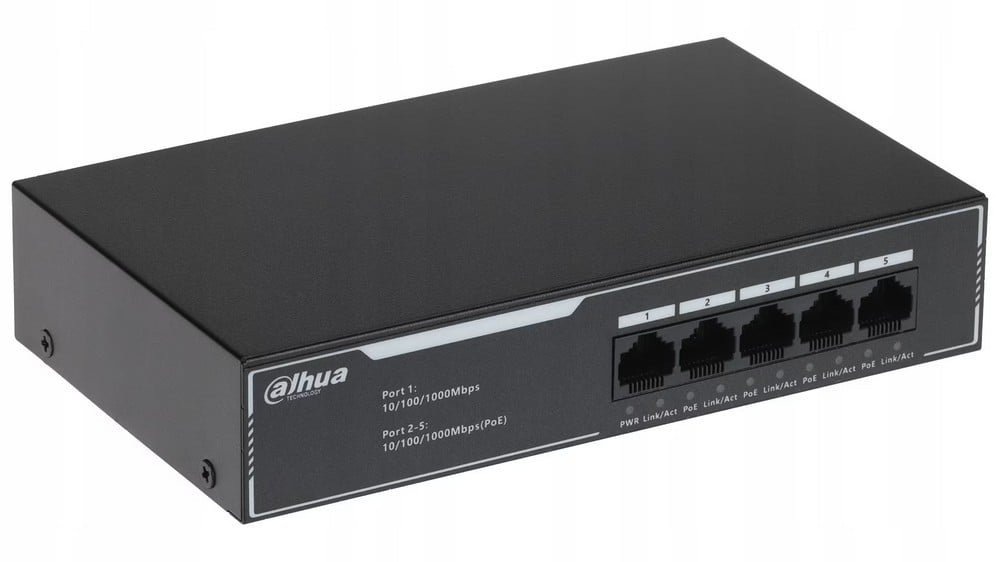 Switch PoE Dahua SG1005LP, 4xPoE Gigabit, Buget 36W