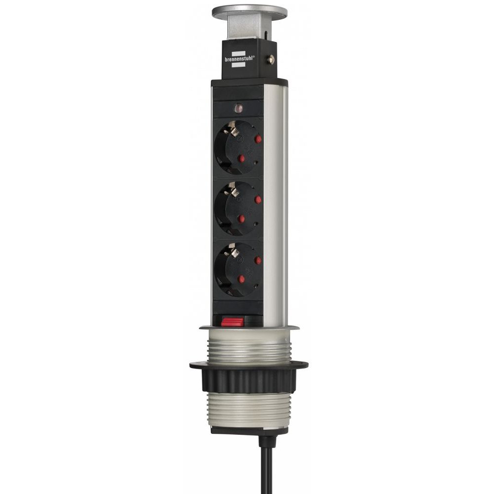 Prelungitor incorporabil Brennenstuhl 3 prize, retractabil, 2 m