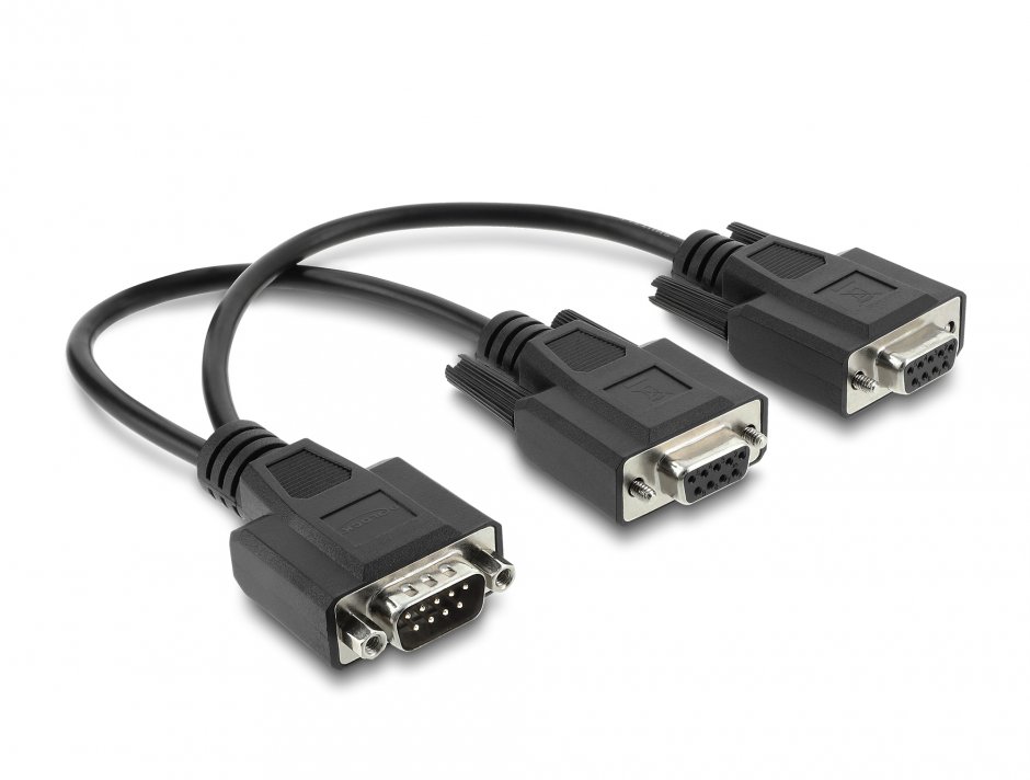 Splitter Y serial D-Sub 9 pini la 2 x D-Sub 9 pini T-M 0.25m Negru, Delock 67444