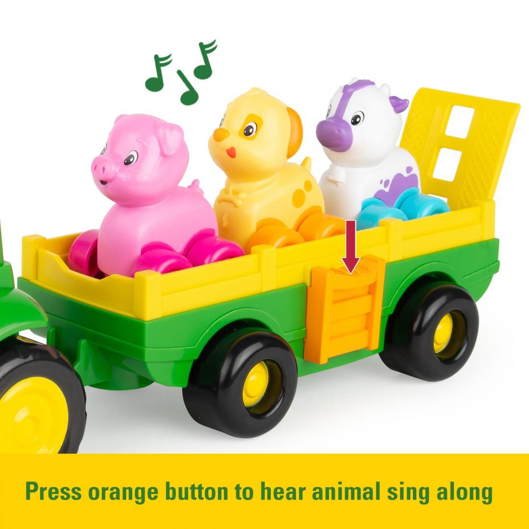 Tractoraș John Deere cu Remorcă, Animale și Sunete - Tomy - imagine 4