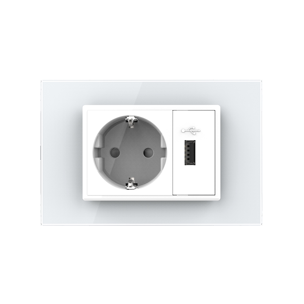 Priza Simplă cu USB Livolo, Italiană, Sticlă - imagine 2