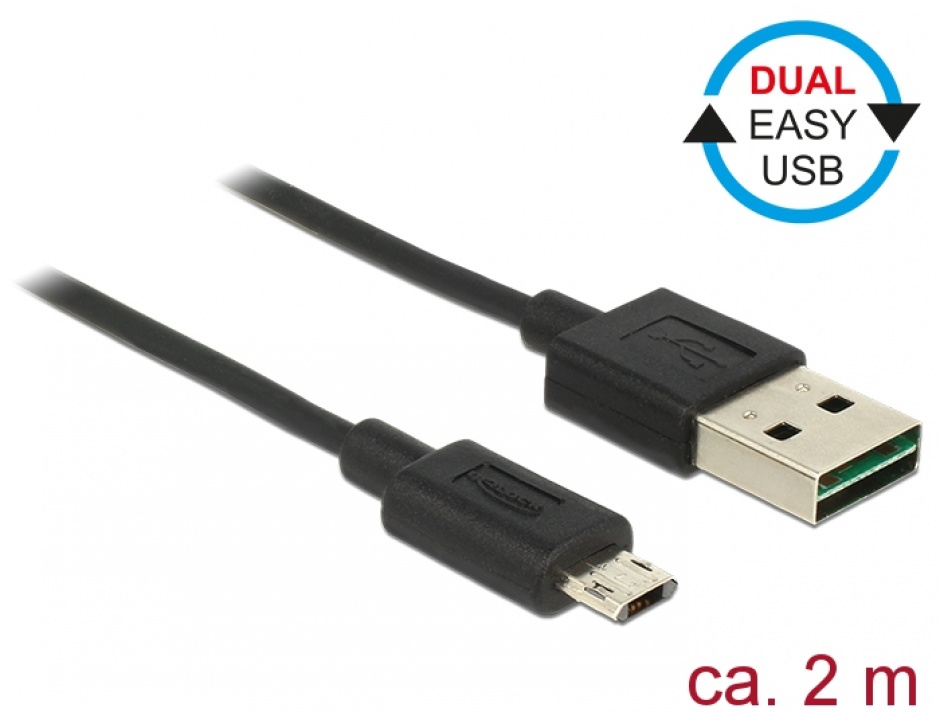 Cablu USB 2.0 EASY Conector Bidirecțional Delock 2m