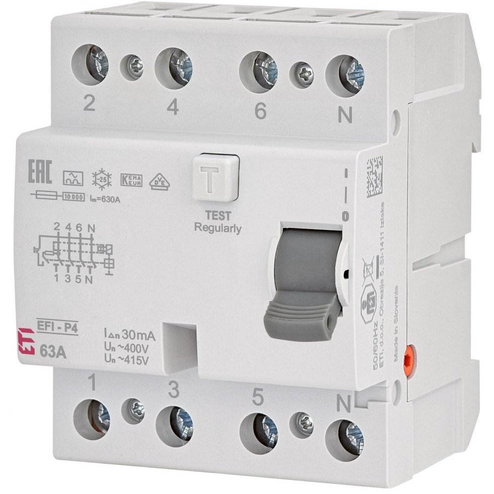 Intrerupator Diferential Eti 3P+N 63A, Tip A