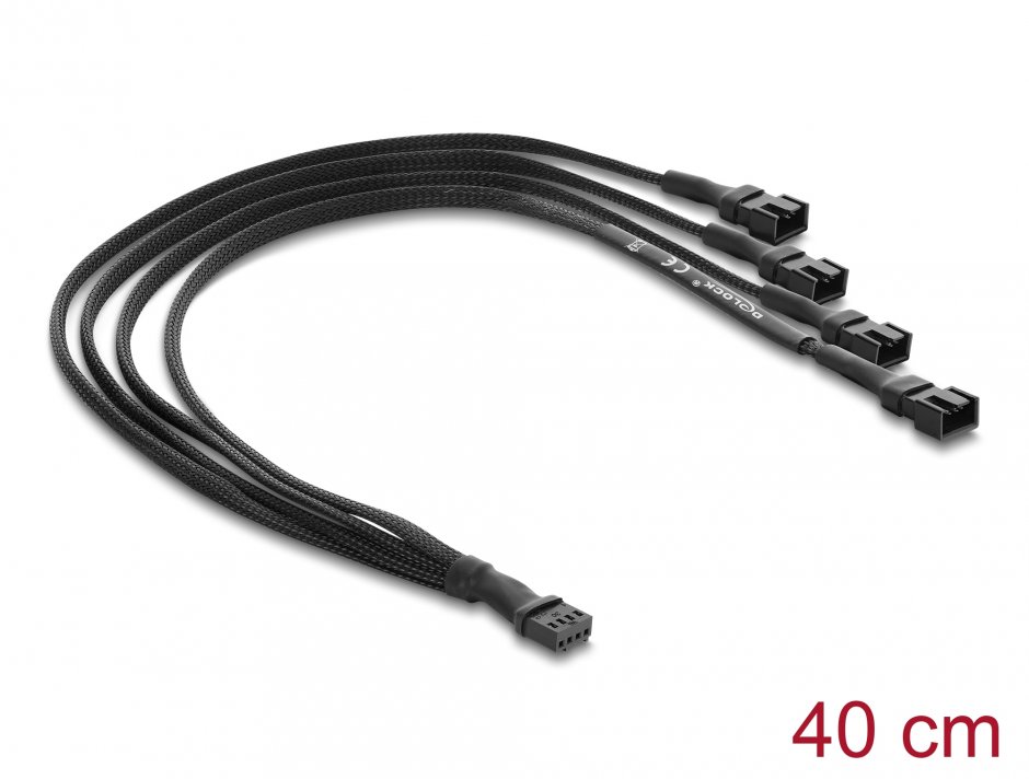 Splitter Ventilator PWM Delock 91342, 1x4 la 3x4 Pini, 40 cm