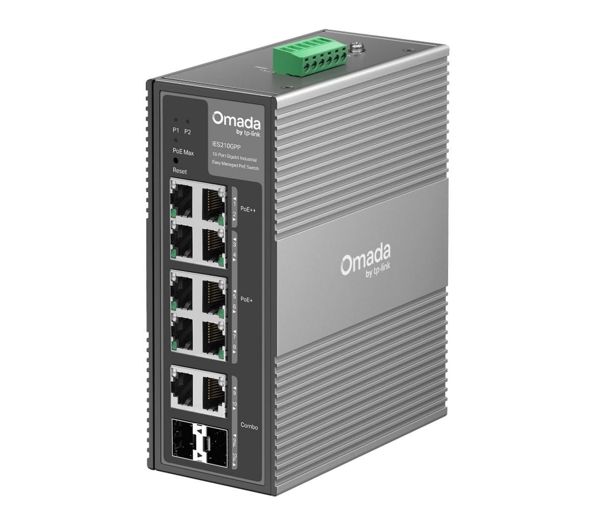 Switch Omada Tp-Link Omada IES210GPP, 10 porturi Gigabit, 6x PoE+, 2x PoE++, 2x SFP/RJ45, 240W