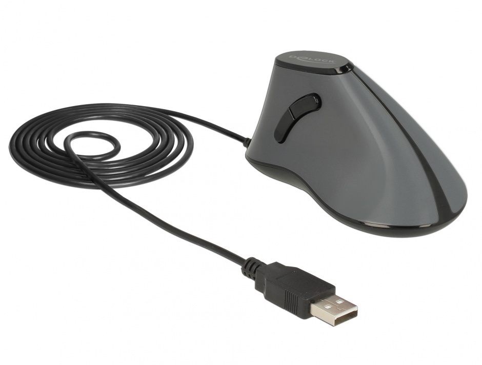 Mouse Ergonomic Vertical Delock 12527, USB, Negru