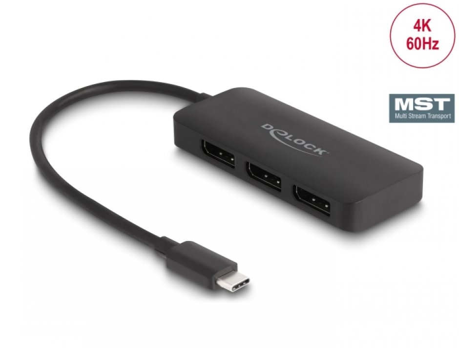 Delock 88041: Multiplicator USB-C la 3 x DisplayPort 4K