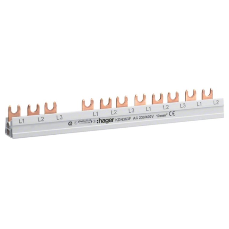 Pieptene busbar tripolar Hager KDN363F, 12 module, 63 A