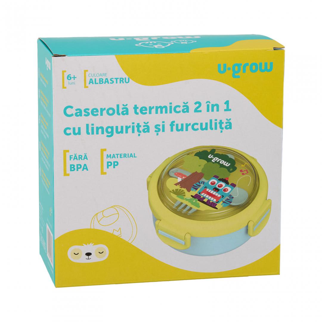 Caserola Termica Copii Blue cu Lingurita si Furculita - U-Grow - imagine 8