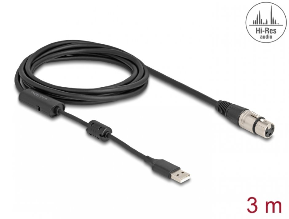 Cablu USB-A la XLR 3m Delock, 24-bit/192 kHz