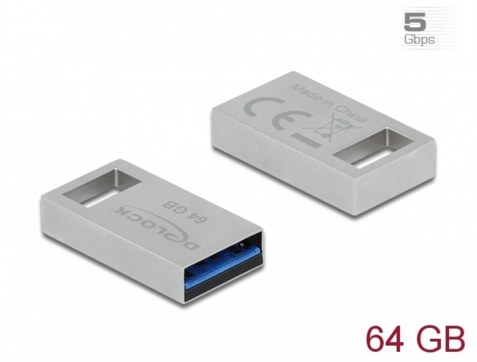 Stick USB Delock 64GB 3.2, Carcasă Metalică