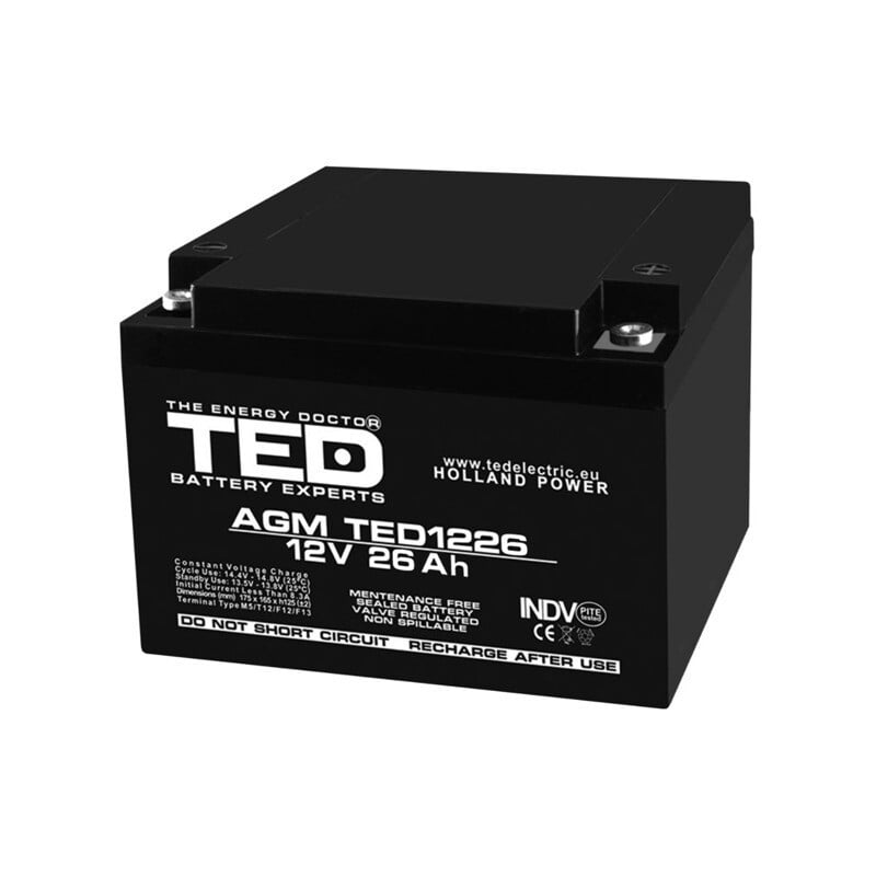 Baterie Ted AGM 12V 26Ah - Siguranță Garantată