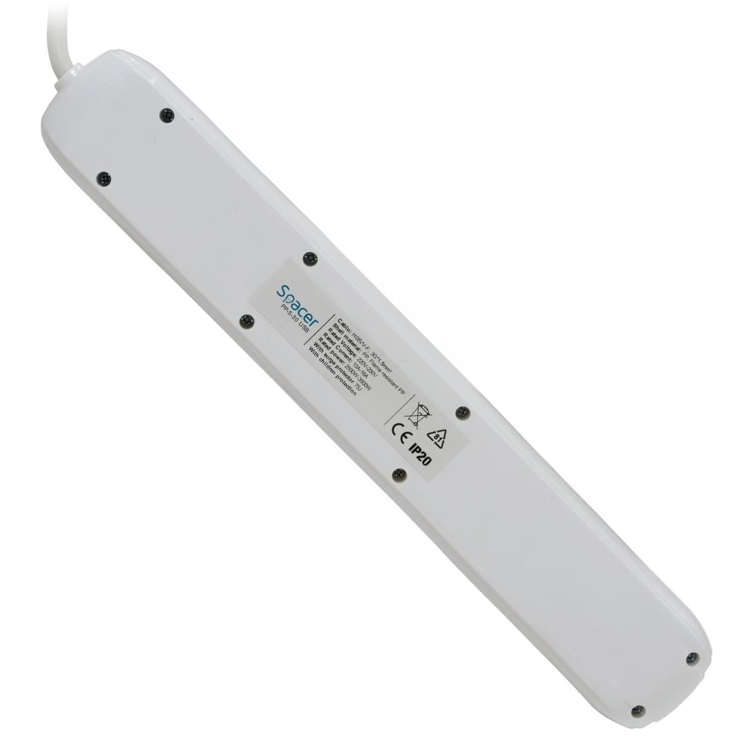 Prelungitor Spacer 5 Prize Schuko + 2 USB, 4.5m, Alb - imagine 3