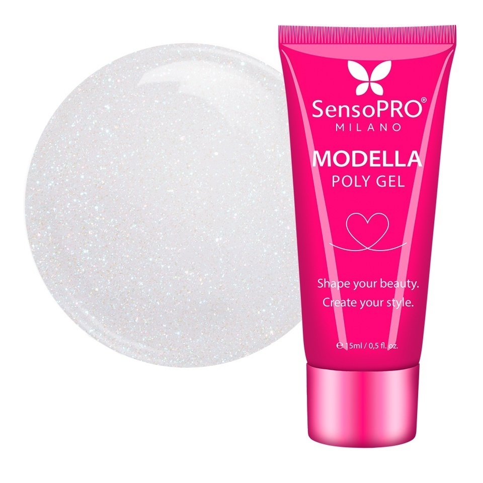 Polygel MODELLA SensoPRO Milano - Silver Glitz, 15ml
