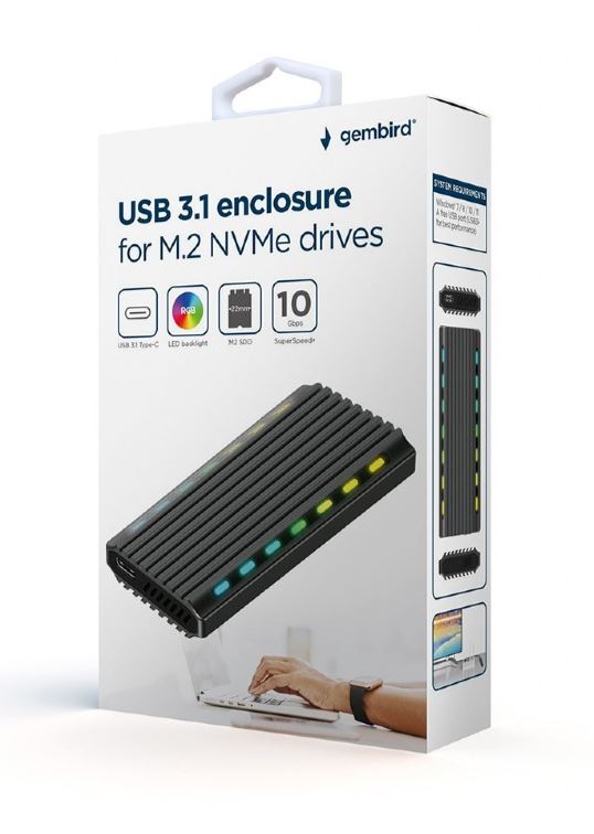 Rack Extern SSD M.2 Gembird USB 3.1 RGB - EE2280-U3C-03 - imagine 4