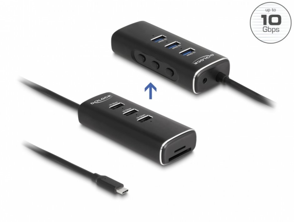 Hub USB-C Delock 3xUSB-A, card reader 10Gbps