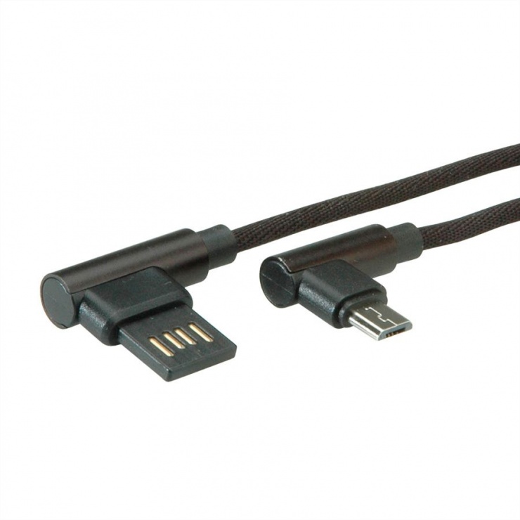 Cablu Roline Micro USB-B 2.0 Reversibil 0.8m Negru