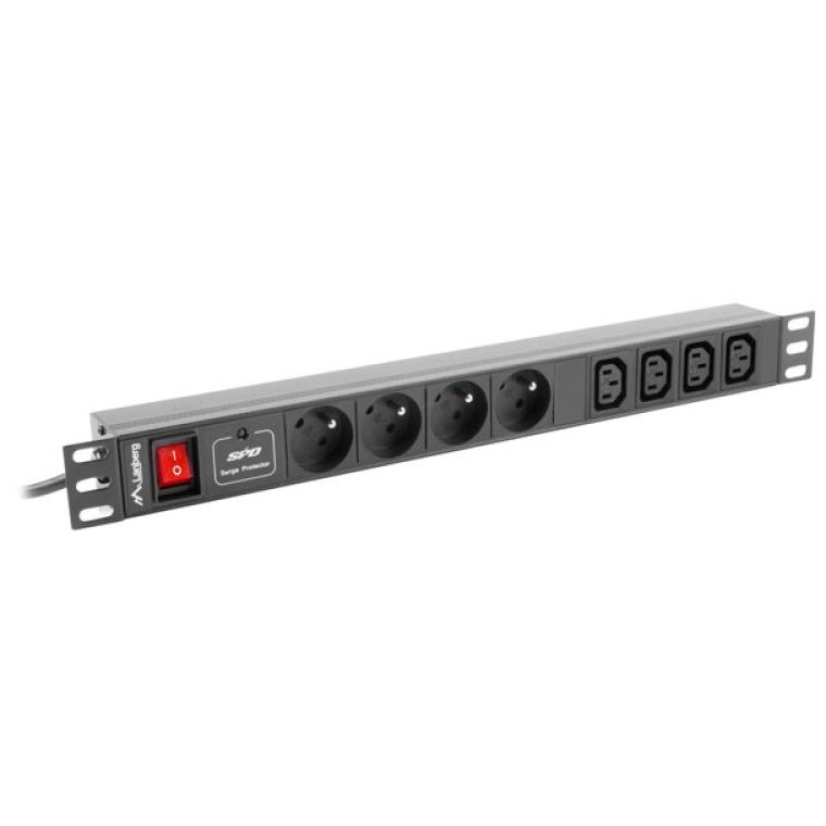 PDU Lanberg 19" 1U 10A, 8 Prize (IEC+C13)