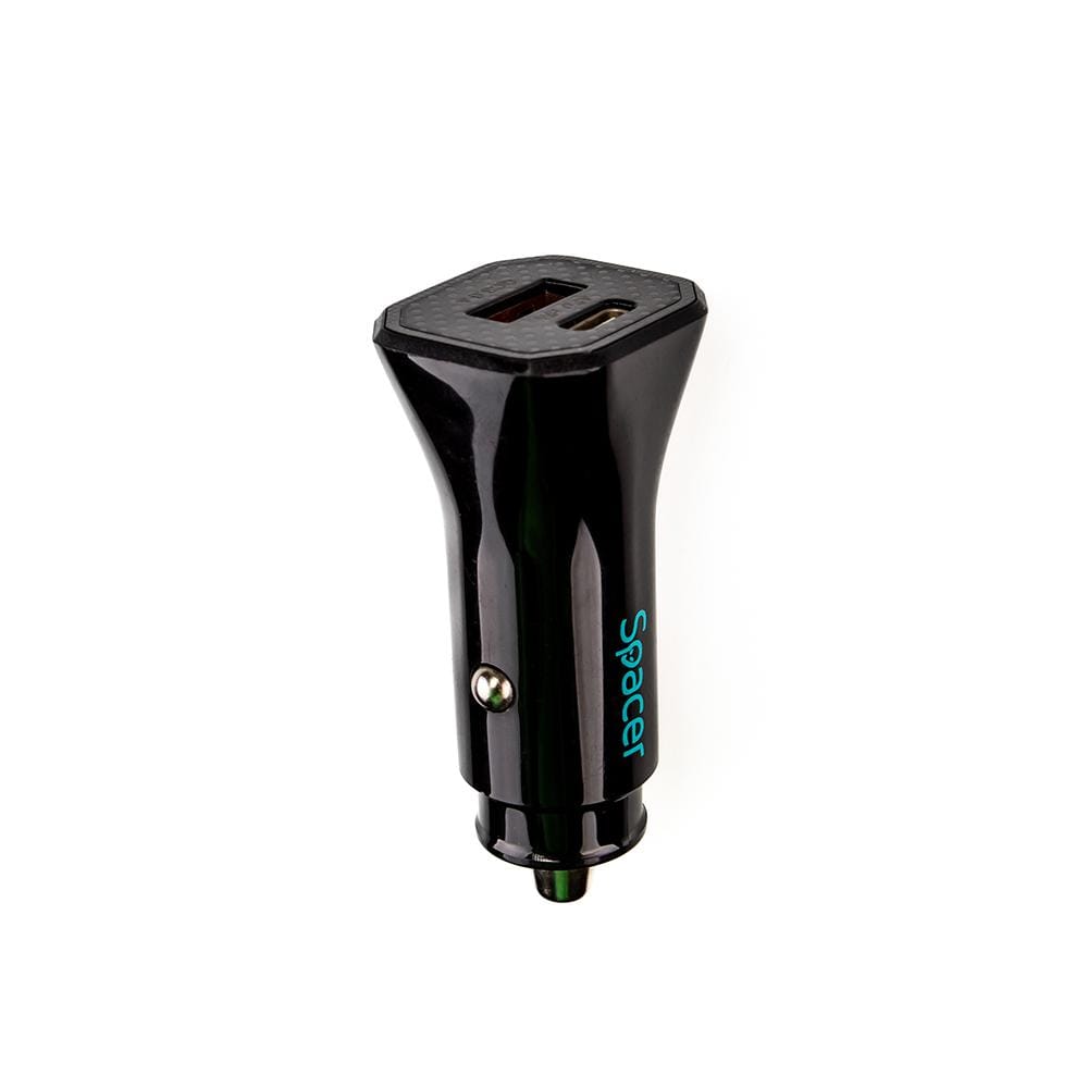 Alimentator Auto Spacer 18W Fast Charge USB-C + USB-A Negru - imagine 3