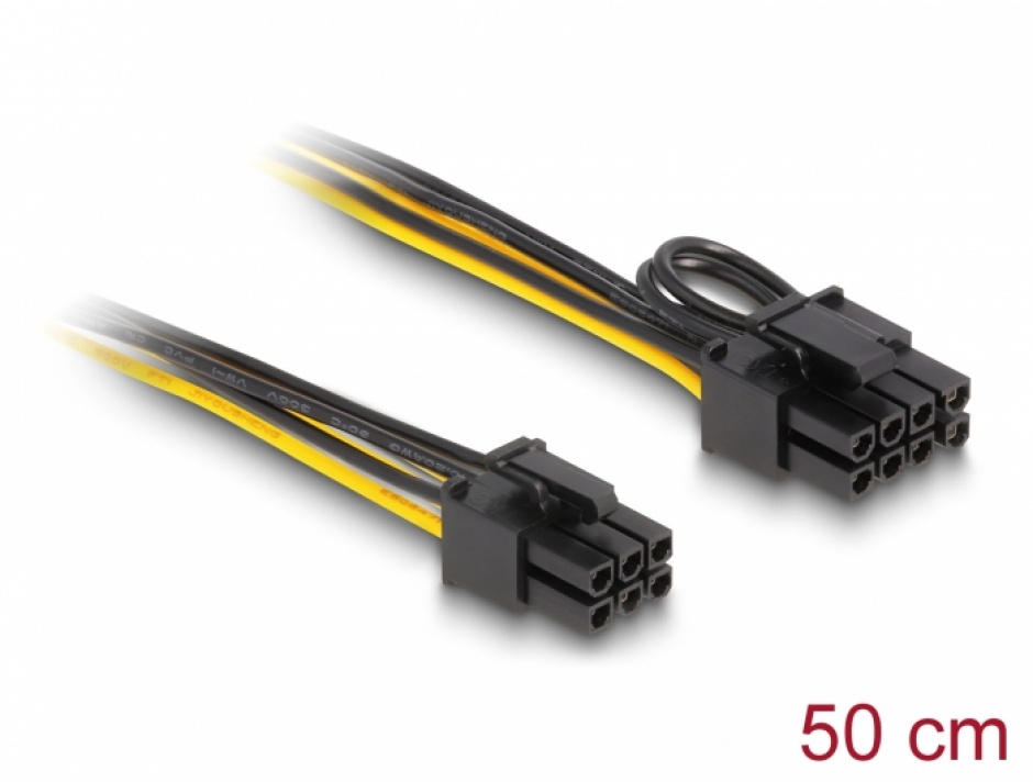 Cablu PCIe 6 la 6+2 pini, Delock, 0.5m