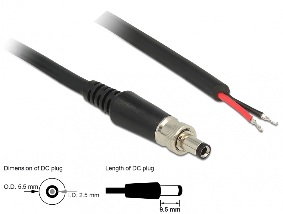 Cablu alimentare DC Delock, 5.5x2.5mm, 95cm