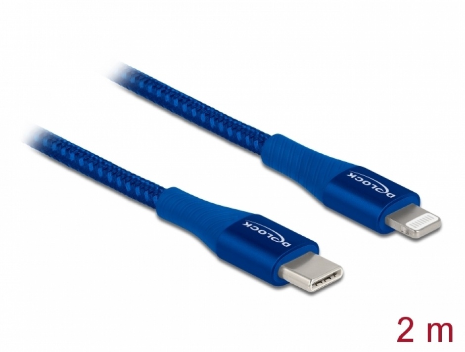 Cablu Incarcare USB-C Lightning MFi Delock 2m Albastru