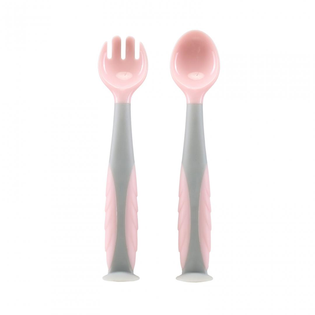 Set Tacâmuri Bebeluși Roz U-Grow - Linguriță și Furculiță Ergonomică