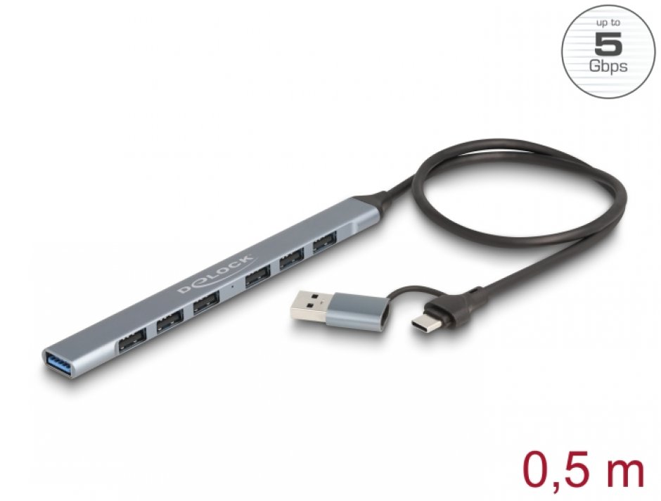 Hub USB Delock 7 Porturi Type-C/USB-A Metalic