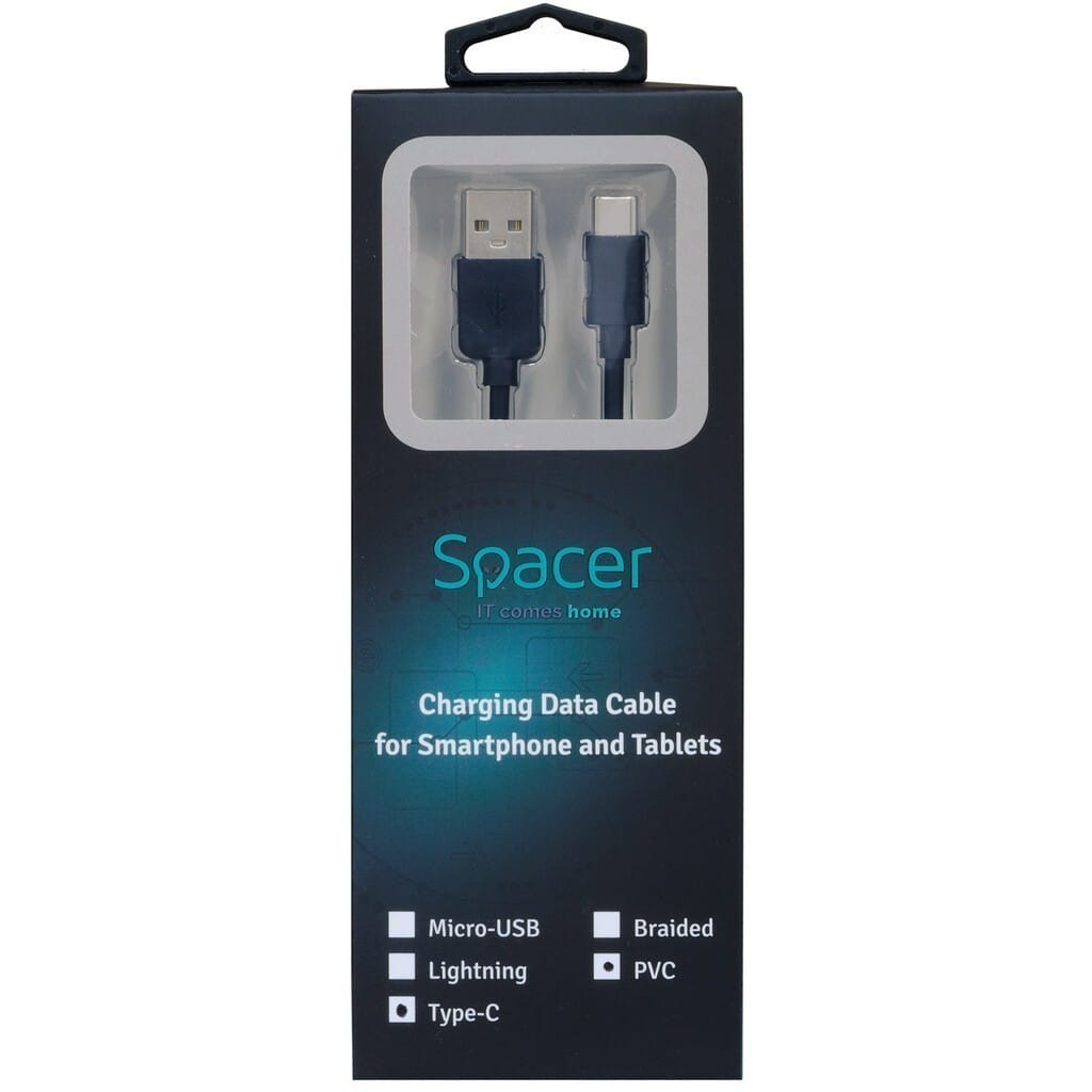 Cablu USB Type-C Spacer, 1m, 2.1A, Negru - imagine 2
