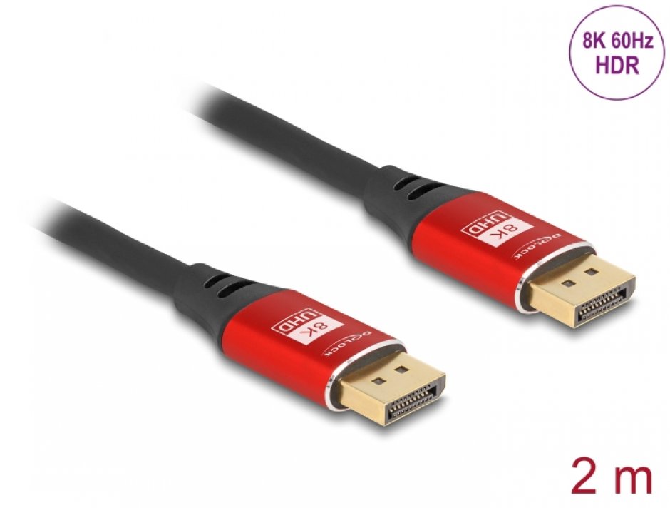 Cablu DisplayPort 8K Delock 2m, Negru/Roșu