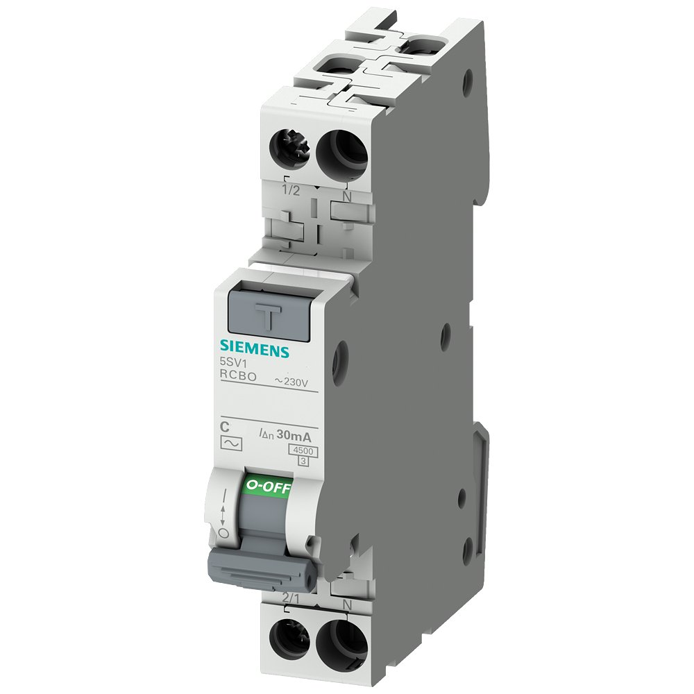 RCBO Siemens 1P+N 10A/30mA curba C, protecție completă