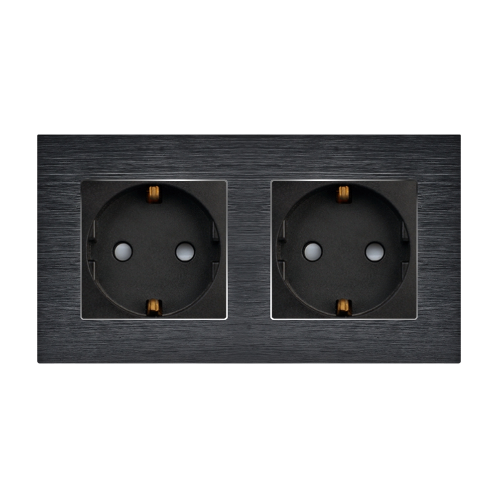 Priza Dubla LUXION, Rama Aluminiu, IP45, Protectie Copii - imagine 6