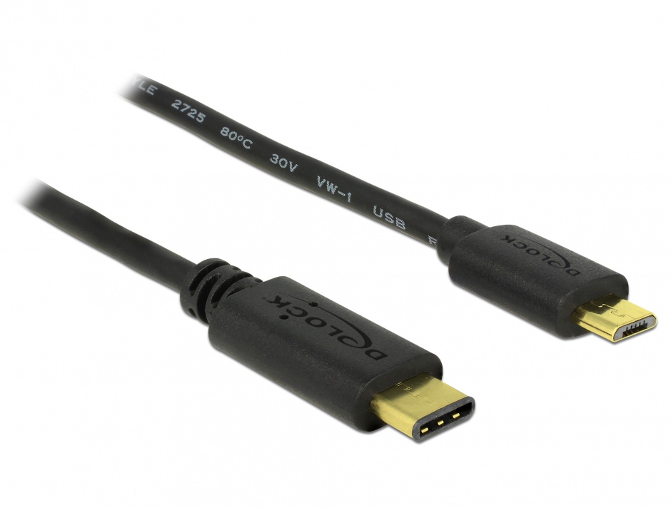 Cablu USB-C la Micro USB Delock, 1m, 3A
