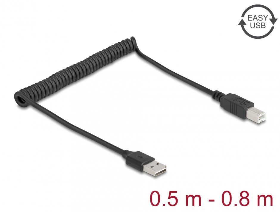 Cablu Spiralat Delock USB 2.0 Reversibil 0.8m