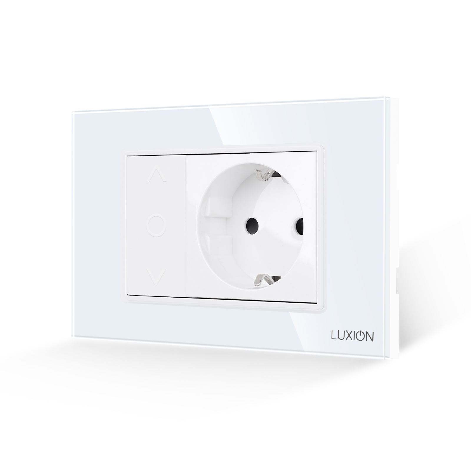 Intrerupator Jaluzele + Priza LUXION cu Rama Sticla, IP44