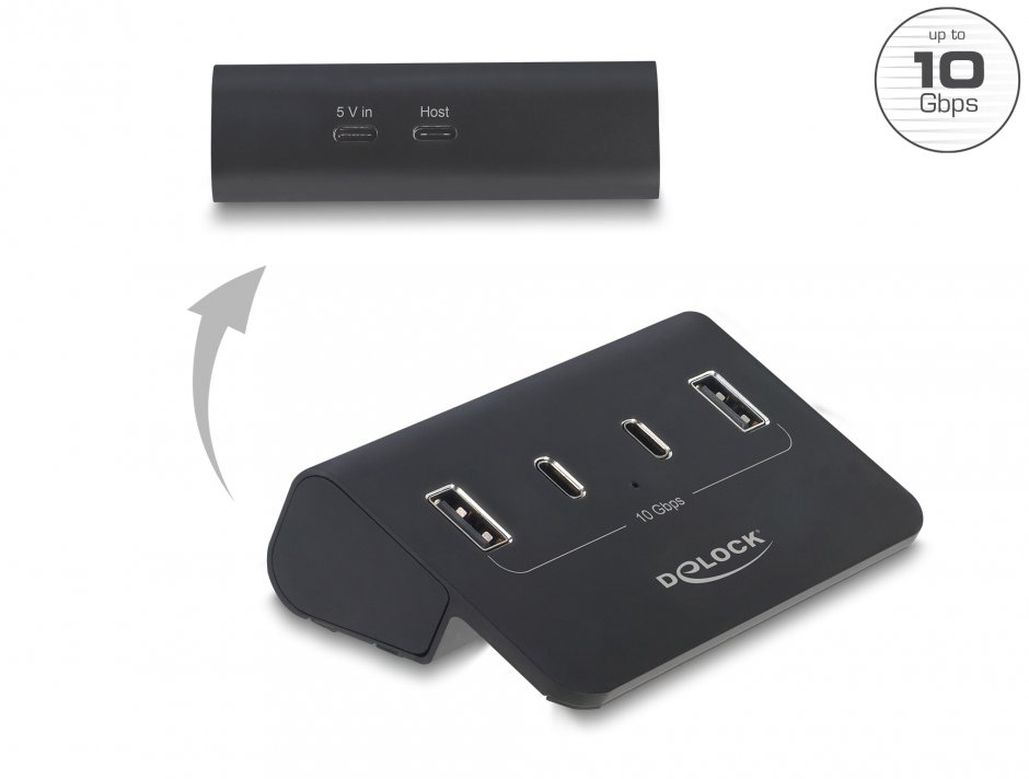HUB USB 10 Gbps cu 2 x USB Type C + 2 x USB-A Negru, Delock 64259