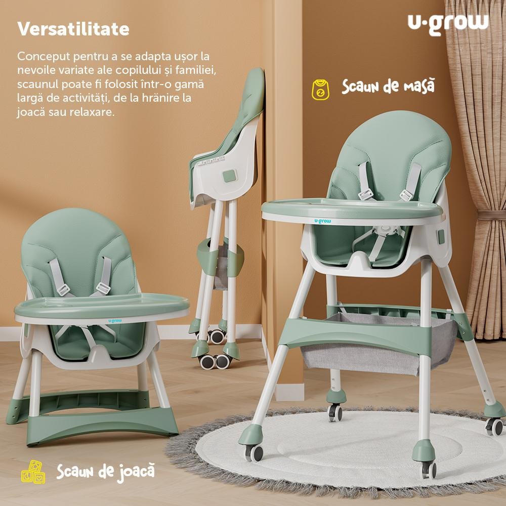 Scaun Masa Bebe 2 in 1 Pliabil Verde U-Grow - Compact și Versatil - imagine 4