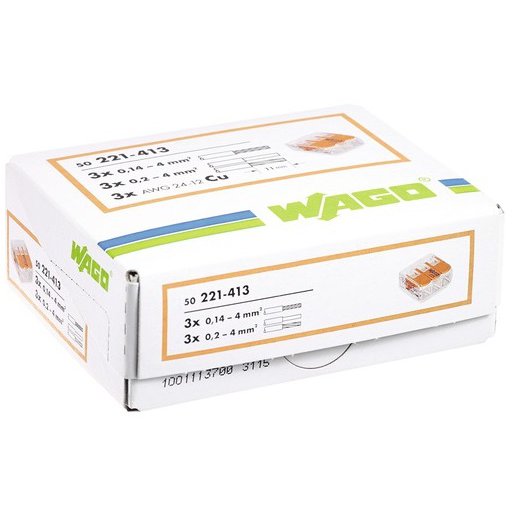 Cleme Wago 221-413, 4mm², 3 pini, 50 buc