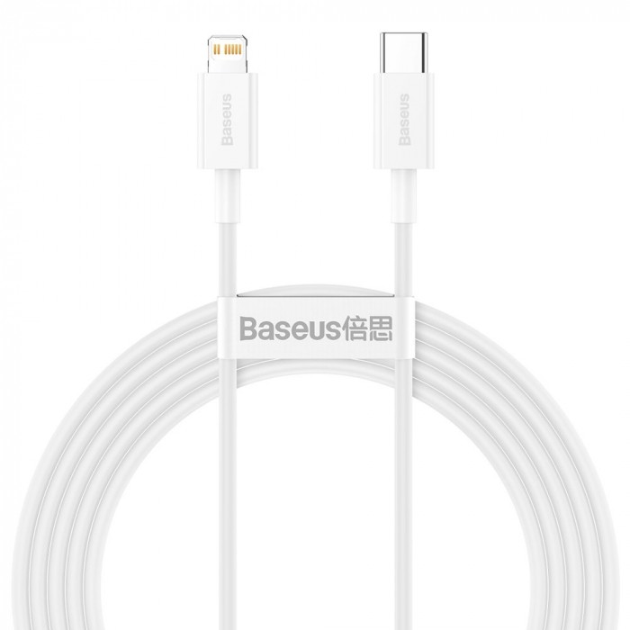Cablu iPhone Baseus Lightning USB-C 20W PD - 2m, Alb