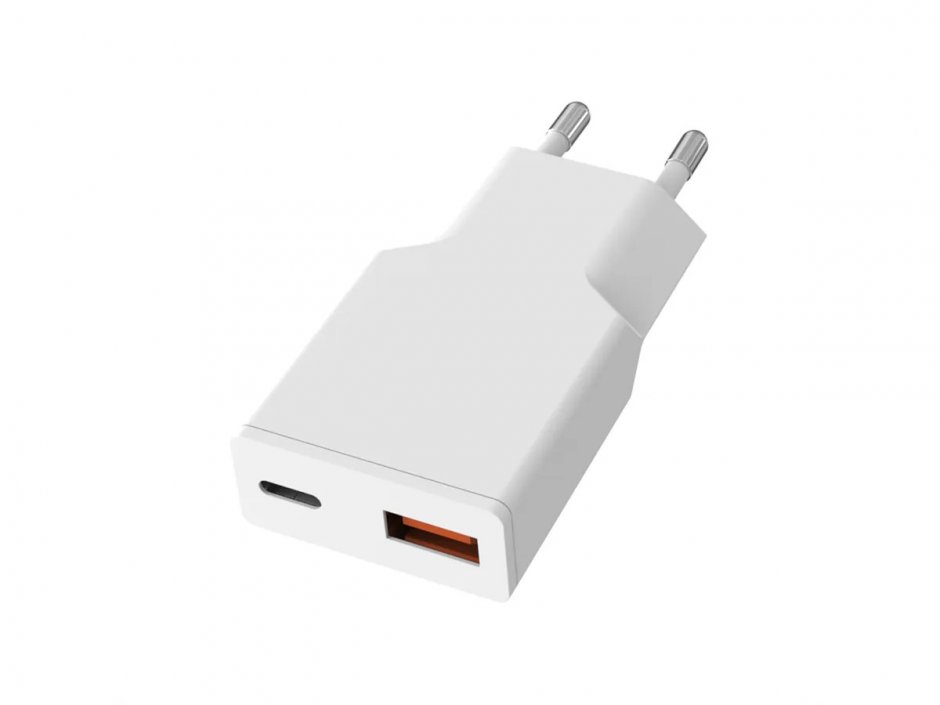 Încărcător Priză USB-A + USB-C 30W Value, Alb