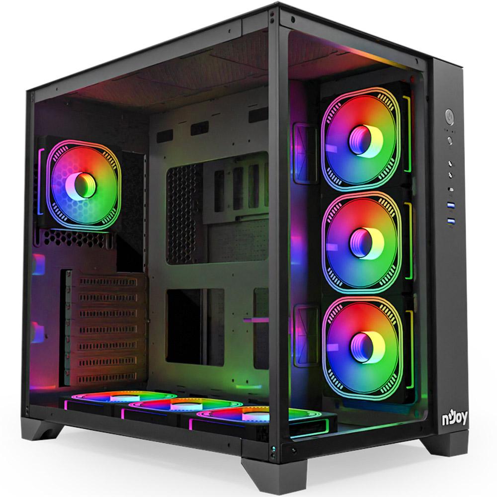 Carcasa PC NJOY Aura Mid Tower ATX Negru cu 7 Ventilatoare