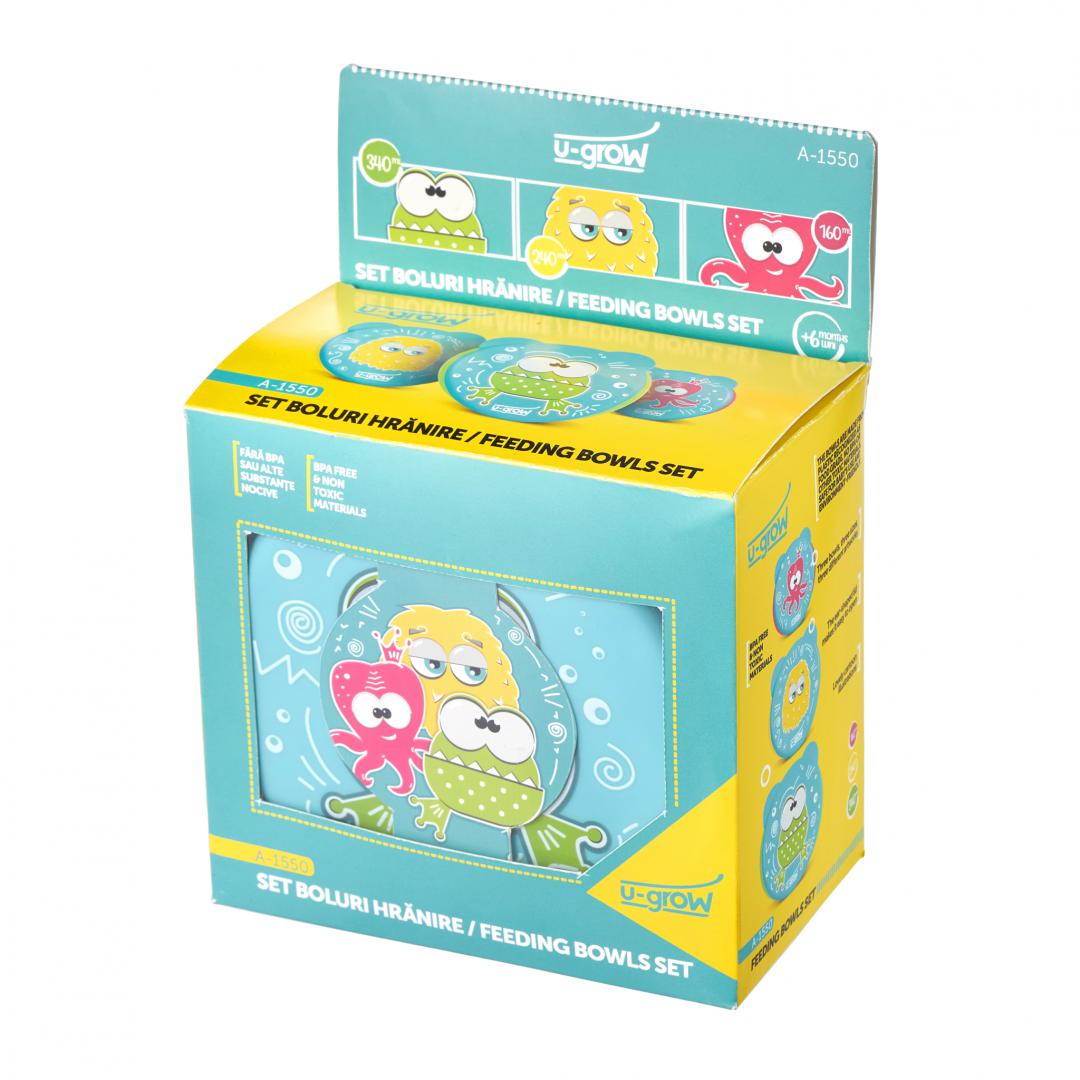Set 3 Boluri U-GROW cu Capac 160-240-340ml pentru Bebeluși - imagine 2